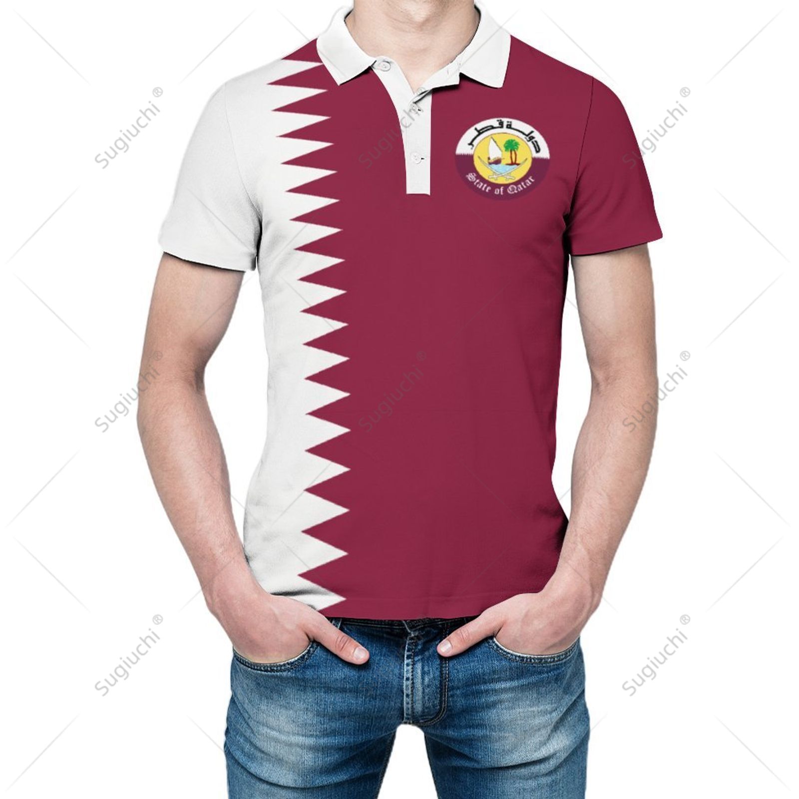 3D Printing Qatar - Unisex Polo Gömlek Katar Bayrağı 3D